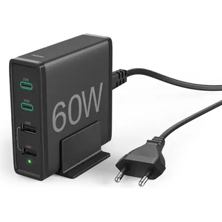 Hama Ladestation, 60 Watt, 4-fach (2x PD/QC USB-C, 2x USB-A), Schwarz (00201628)