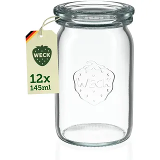Weck Gläser 125ml – 12er Set mit Deckeln – Zylinderform – robuste, stapelbare Dessertgläser, Einkoch- & Einmachgläser – klein – Weckglas ideal für Nachtisch & Marmelade – Made in Germany