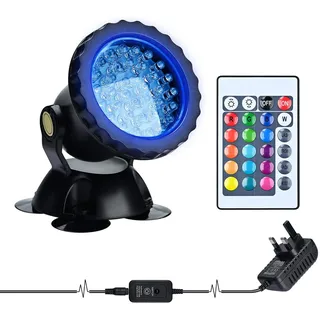 Lychee LED Lighting Gartenteich Lampe RGB Aquarium Licht, Fernbedienung Unterwasser Spot Licht IP68 Wasserdicht für Gartenteich Aquarium Beleuchtung, EU stecker (1 stücke)