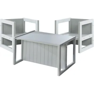 roba Kindersitzgruppe Landhausstil 2 Hocker & Kindertisch Holz grau
