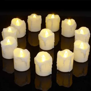 PChero LED Teelichter mit 6 Stunden Timer, 12er Set Elektrische Flammenlose LED Kerzen Flackernde Flamme mit Batterie und Timerfunktion für Halloween Weihnachten Silvester Party Zimmer Kürbis Deko