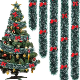 Tannengirlande 5m Lange,Grün Weihnachtsgirlande mit 36 Roten Schleifen, Girlande Weihnachten, Künstliche Weihnachtsgirlande, Deko Weihnachten Outdoor Weihnachtsdeko