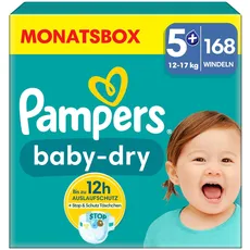 Bild von Windeln Größe 5+ (12-17kg) Baby-Dry Junior Plus, Monatsbox 168 Stück