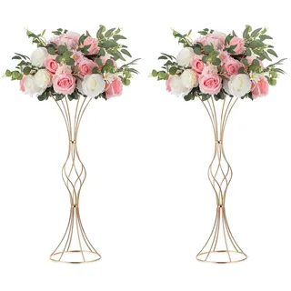 NUPTIO Hochzeit Tafelaufsätze Gold 2 Stück 66cm Hoch Trompete Vase Tafelaufsatz Metall Blumenständer für Hochzeiten Jahrestag Geburtstag Party Veranstaltung Gang Nach Hause Empfang Dekorationen