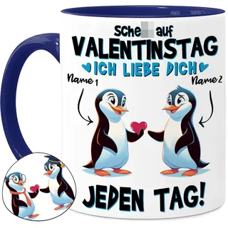 Tassenliebling® Paar Tasse personalisiert - Pinguin - ... auf Valentinstag - Lustiges Pärchen Geschenk für ihn zum Jahrestag - Liebesgeschenke Freund Ehemann - Valentinstag - 330ml Keramik - Blau