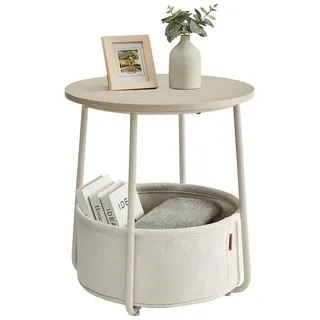VASAGLE Beistelltisch mit Stoff-Korb Ø 45 cm, x 51 cm Beige-Weiß