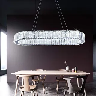 VETRULUS LED Kristall Deckenleuchte, Moderne Kristallkronleuchter,Edelstahl Pendelleuchte für Schlafzimmer Wohnzimmer Esszimmer Oval Cool White