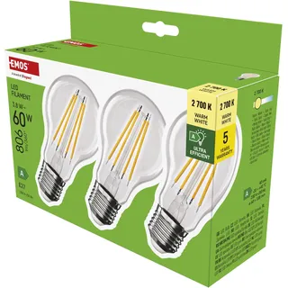 EMOS LED-Lampe Filament A60 1525283274 3,8 W E27 warmweiß 3 St.