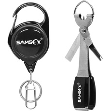 SAMSFX Werkzeug zum schnellen Binden von Angelknoten, 4-in-1, Schnurschneider, mit Zinger-Retractor-Kombination (silberfarbenes Knoten-Werkzeug-Set)