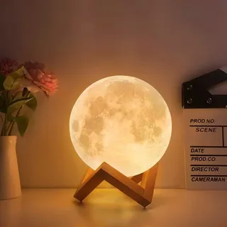 CPROSP Mond Lampe 15cm 3d Druck mit EU Stecker, Mondlampe Kugel, Lunalamp mit Fernbedienung, Moonlight Lampe Dimmbar, Mondlicht RGB-16 Farbewechsel