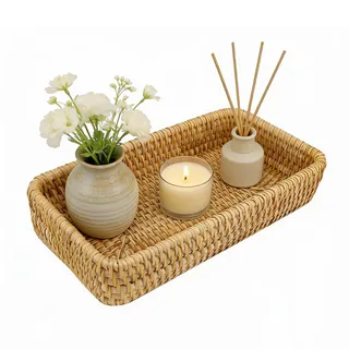 Rattan Serviertablett Handgewebtes Vietnamesisches Rattan-Tablett, Snack-Display-Tablett, Vielseitig Und Stilvoll Für Die Organisation zu Hause Und Snack-Display, Kleine(21 * 11 * 4)
