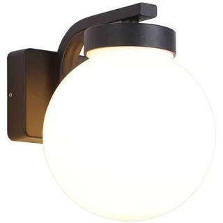 B·LED BARCELONA LED Wandleuchte für den Außenbereich, IP44, modern, Aluminium, Schwarz, Vintage, Diffusor, Globus, Weiß, 20 cm und E27-Fassung, für Terrasse, Hof, Garten, Innen