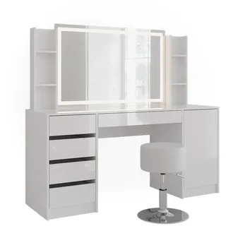 Vicco Schminktisch Sherry, 158.2 cm 5 Teile, Weiß/Weiß Hochglanz - Weiß,