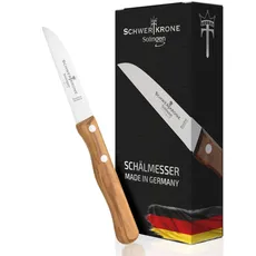 Schwertkrone Schälmesser Solingen Olivenholz | Obstmesser | Gemüsemesser scharf | Holzgriff 3" |gerade rostfrei Olivenholzgriff