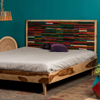 Native Home Doppelbett, 180 x 200 cm, mit Lattenrost, ohne Matratze, mit Kopfteil, aus Holz, massiv, Bettgestell, bunt