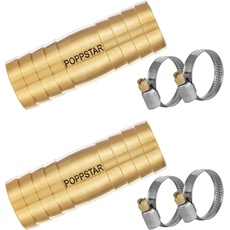 Poppstar 2er-Set Messing Gartenschlauch-Verbinder 3/4 Zoll Set mit 4 Stück Edelstahl-Schlauchschellen für 3/4“ (19mm) Gartenschlauch