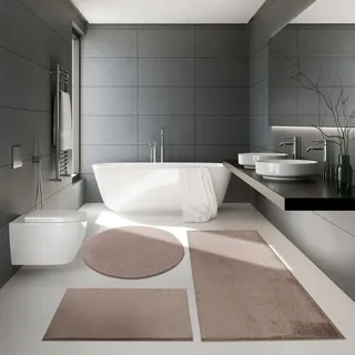 TT Home Badezimmer Teppich Hochflor Badematte Modern Weich In Versch. Farben u. Größen, Größe:40x55 cm, Farbe:Braun