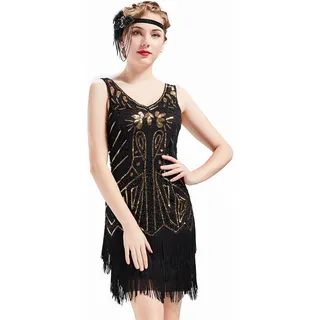 Babeyond Damen-Flapperkleid, 1920er-Jahre, mit Perlen besetzt, Fransen, Great Gatsby-Kleid