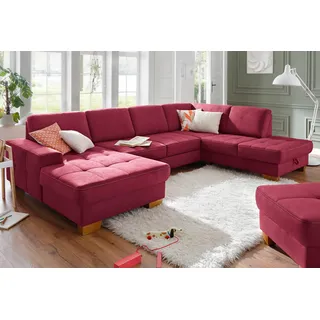 Wohnlandschaft OTTO HOME "Puccini U-Form", rot (bordeaux), B:340cm H:86cm T:224cm, Luxus-Microfaser (100% Polyester);Luxus-Microfaser ALTARA NUBUCK (100% Polyester);Luxus-Microfaser Lederoptik (100% Polyester), Sofas, Wohnlandschaft, mit Federkern, Sitztiefenverstellung, Kontrastnaht