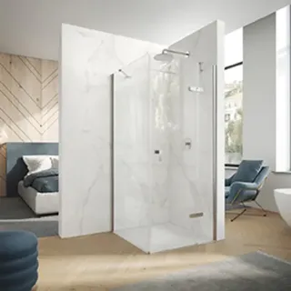 HÜPPE Design pure Viereck Schwingtür mit festen Segmenten mit Beschlag, Breite:120cm Höhe:197cm, rechtsseitige Befestigung, 8P9105123322, Duschkabine: Profilfarbe Black Edition Glas ESG klar mit