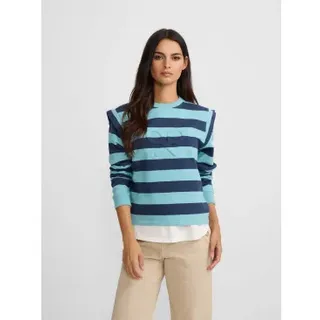 Silbon für Damen. 135052 Sweatshirt blau gestreift Schulterpolster (M), Lässig, Baumwolle