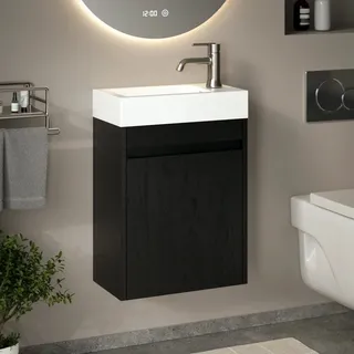 Gäste-WC-Möbel Vivo – 40 cm – Schwarze Eiche – Weißes Waschbecken