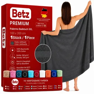 Betz Badetuch XXL 100x200 cm 100% Baumwolle – Weiches Frottee Saunatuch & Strandtuch – Pflegeleicht & saugstark – Palermo Serie – Farbe Anthrazit Grau