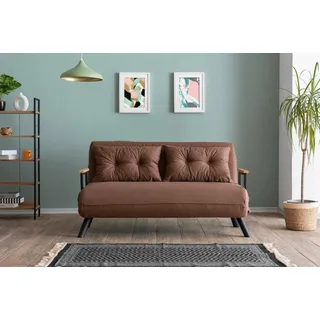 Dmora Schlafsofa 2-Sitzer Merak 133x78 cm Braun mit Stauraum