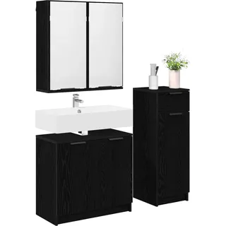 vidaXL Badezimmermöbel-Set 3 stk. Schwarz Eichen-Optik - Schwarz