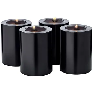 EDZARD 4er Set Teelichthalter Dauerkerze Cornelius Schwarz, Höhe 8 cm, Durchmesser 6 cm, hitzebeständig bis 90 Grad