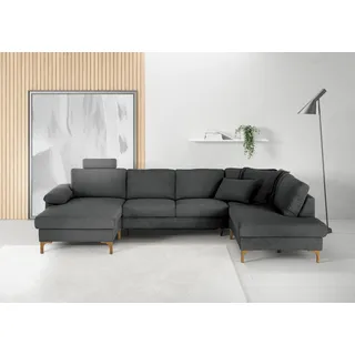 3C Candy Wohnlandschaft »Lecce, wahlweise PUR-Schaumstoff oder Tonnentaschenfederkern U-Form« Bettkasten in Umbauecke und Longchair, sowie Querschläfer im 2-Sitzer, schwarz