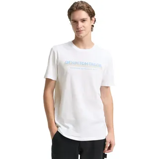 T-Shirt TOM TAILOR DENIM, Herren, Gr. XL, weiß, Obermaterial: 100% Baumwolle, regular fit normal, Rundhals, Shirts T-Shirt, mit Logofrontprint
