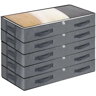 ZCHI 5 Stück Premium Unterbettkommode mit Sichtfenster, Unterbett-Aufbewahrungstasche Kleideraufbewahrung, Decken Organisator Lagerbehälter, 4 Haltegriffen, Faltbar,100x 50x 15 cm