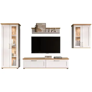 inn.furn Wohnwand "Mirano" in weiß Lärche, und Eiche Artisan Landhaus, Wohnkombination 4-teilig 316 cm - Weiß