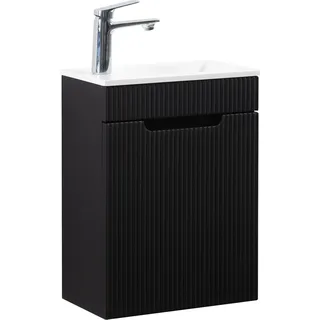 Badplaats Gäste-WC Waschtisch Set Thermis 40 x 22 cm Schwarz Matt - Badmöbel Set mit Waschbecken und Unterschrank, Vormontiert und mit Soft-Close - Schwarz