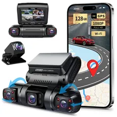 Yabdbg 4 Lens Dashcam Quad 4x1080P Vorne, Links, Rechts und Hinten Autokamera mit GPS WiFi 24/7 Parkmodus, FHD Infrarot Nachtsicht Dash Cam Auto, 150°Weitwinkel WDR 3 Zoll TFT G Sensor Frei 128GB D70