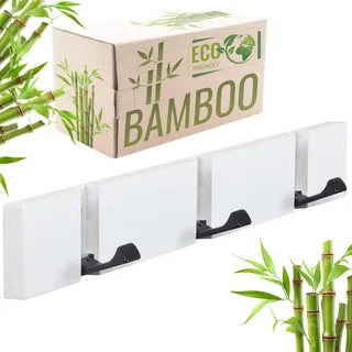 RICOO Moderner Garderobenhaken MH023S-W Hakenleiste mit 3 Klapphaken Kleiderhaken Garderobenleiste Wandgarderobe Ideal für Jacken Handtaschen Hüte 2x30x5,5cm Weiß