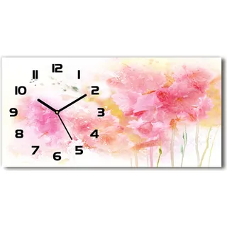 Wanduhr aus Glas – 60x30 cm - Glasbild - Glasuhr - Gehärtetes Glas - schwarze-zeiger - Blumen