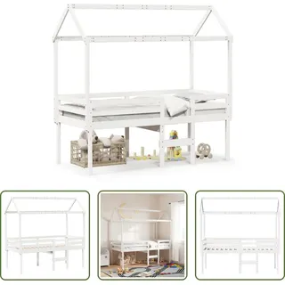The Living Store Hochbett mit Dach Weiß 80x200 cm Massivholz Kiefer - Weiß