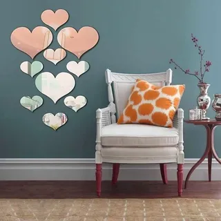 JUMRHFAN 20 Stücke Kristall Liebe Herz Spiegel Wandaufkleber, Acryl 3D DIY Kunst Wandtattoos Home Wohnzimmer Badezimmer TV Hintergrund Dekor, 10 Teile/los (Silber)
