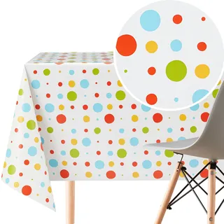 KP HOME PVC Wachstuchtischdecke Rechteckig 250x140 cm - Abwischbare Tischdecke Wasserdichtes für 8 Personen - Vinyl Tischtuch, Tischdecke Kunststoff Buntes Polka-Dot-Muster für Kinder