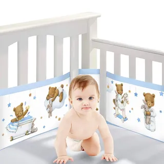 Bizcasa Bettumrandung Babybett,2 Stück Bettumrandung Nestchen Breathable 4-Seitiges Netzfutter für Kinderbetten-Verstellbar,Abnehmbar -340cmx30cm + 160cmx30cm (Teddy)