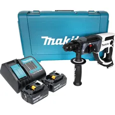 Makita, Bohrmaschine + Akkuschrauber, DHR 202 STW Akku Bohrhammer 18 V 20 mm 2,0 J weiß + 2x Akku 5,0 Ah + Ladegerät + Koffer (Akkubetrieb)