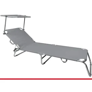 WeGeek Klappbett aus Aluminium mit Sonnenschirm und Tragegriff, Farbe: 190 x 58 x 26 cm, Röhrchen 24 mm, Textilene, hellgrau, 190 x 58 x 26 cm