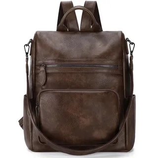 RAVUO Damen Rucksack, Leder Anti Diebstahl Rucksackhandtaschen 2 in 1 Handtasche Elegant Cityrucksack Mittelgroß Kaffee