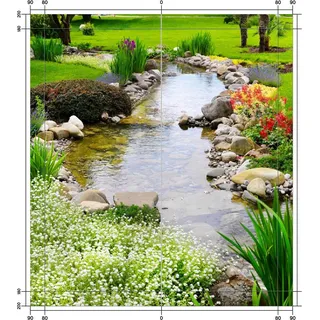 Wallario selbstklebende Duschrückwand 180 x 200 cm mit Motiv Blumen am Teich - Wandverkleidung mit Hochglanzlaminat in Glasoptik
