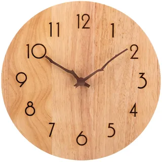VIVILINEN Wanduhr Ohne Tickgeräusche Wanduhr Massivholz Lautlos Batteriebetriebene Uhr Hängeuh Originalholz für Wohnzimmer Schlafzimmer Büro Küche 30x30cm/12 Zoll