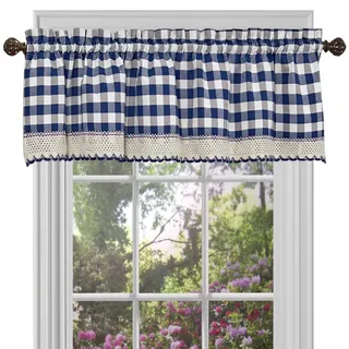 Achim Home Decor, Buffalo, Karierte Volant-Fenstervorhänge, 147 cm breit, 35,6 cm lang, Marineblau und elfenbeinweiß kariert, lichtfilternd, Landhausstil, für Schlafzimmer, Wohnzimmer und Esszimmer