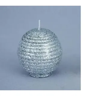 Euronatale Gestreifte Kugelkerze 60 mm silber, wie Foto, einzigartig