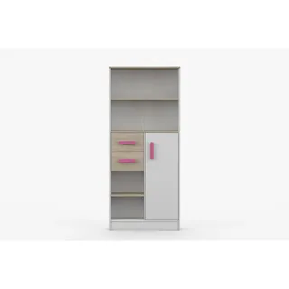 Deine Möbel 24 Regal Miki 05 Korpus Weiß | Griffe Rosa , Weiß, Rosa , Holzwerkstoff , 80x187x33 cm , Babymöbel & Kindermöbel, Babyzimmer, Babyregale & Kinderregale